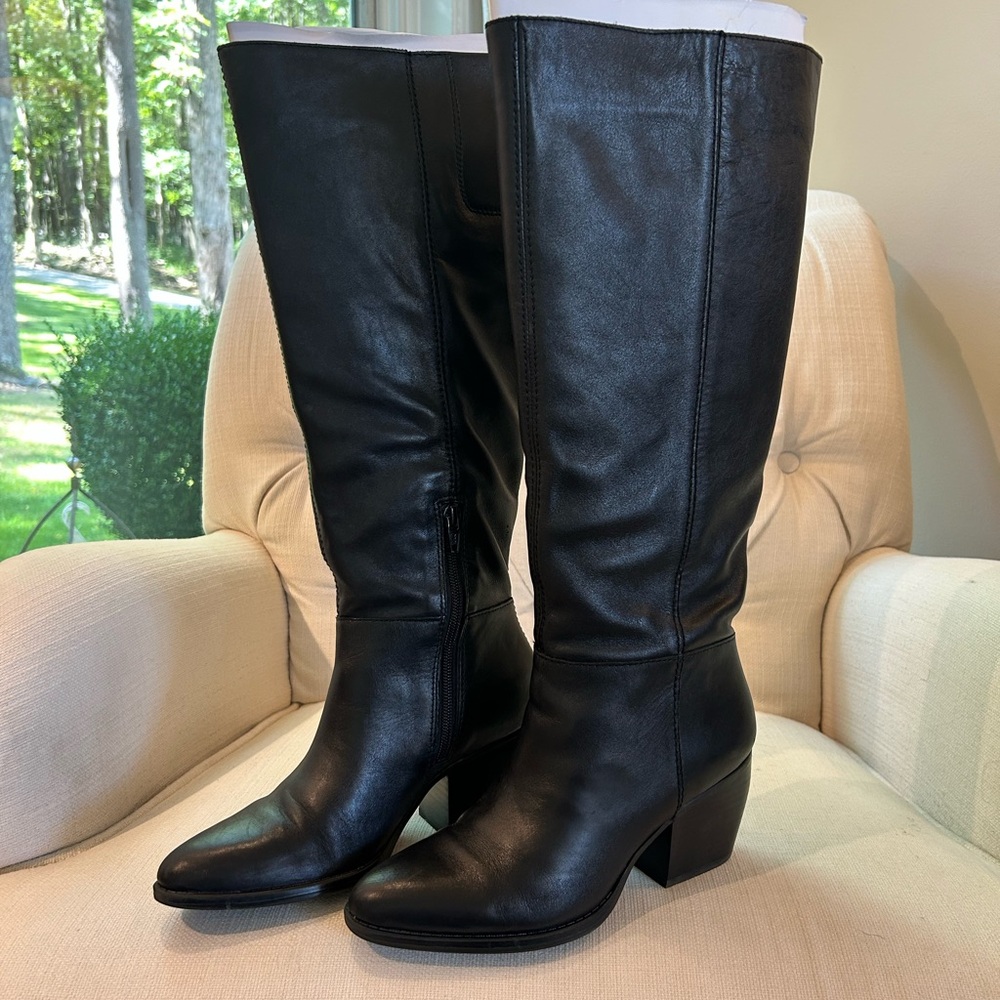 NIB Naturalizer Women's Fae Knee High Boot Black Leather Wide Calf Heeled Size 6 - Picture 2 of 16